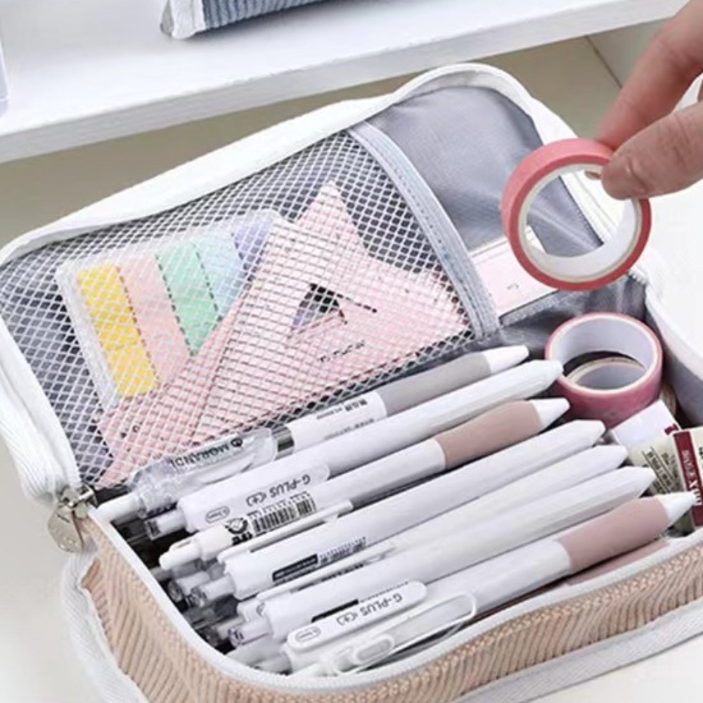 Aesthetic Large Pencil Case Pouch - Pink Blue Grey Ins Stationery Bag